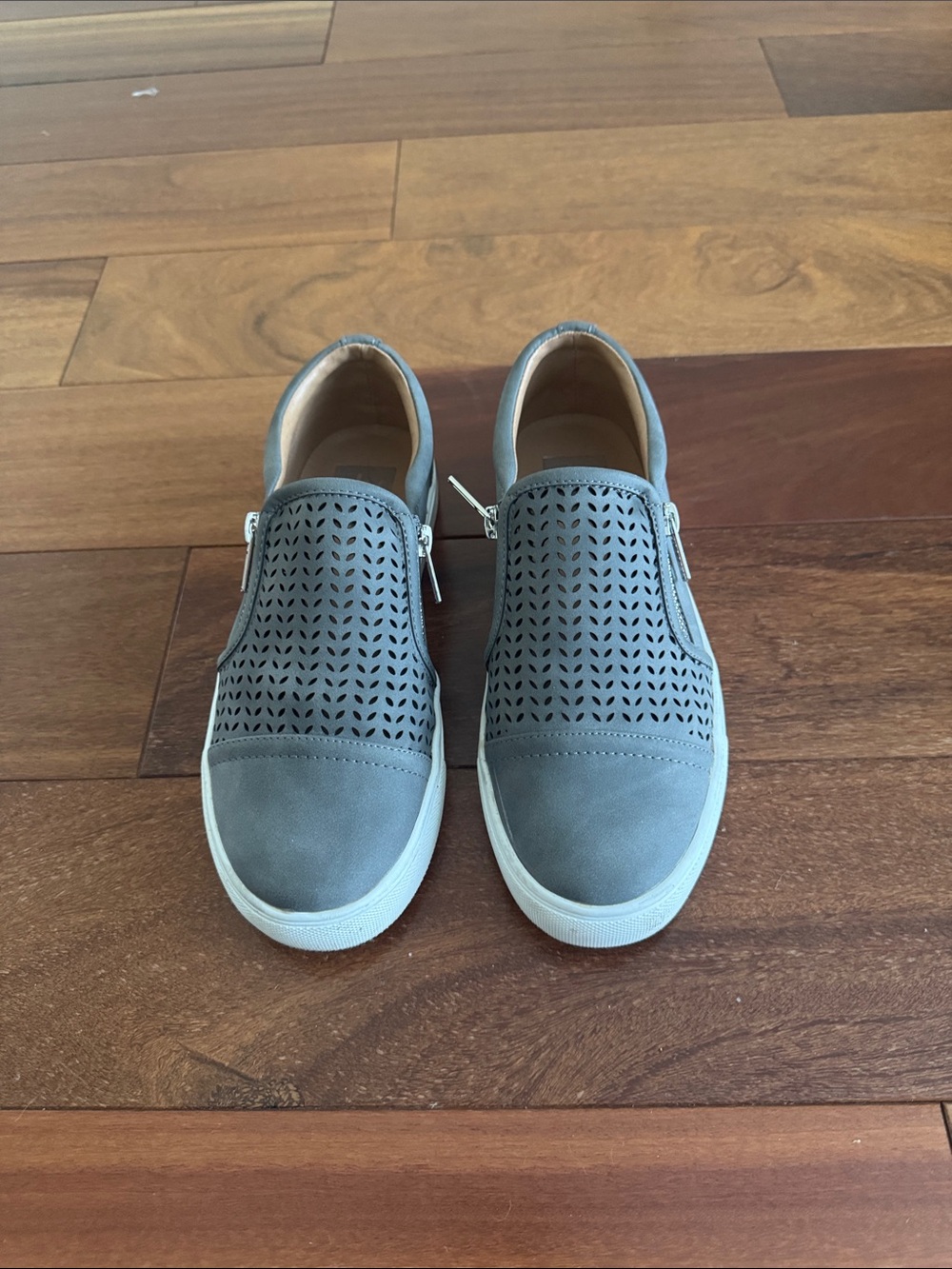 DV by Dolce Vita Gray Perforated Zip-Accent Slip-Ons